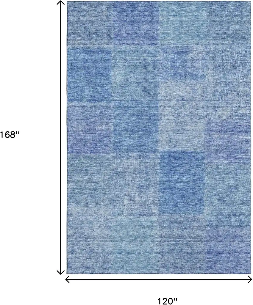 Denim Blue And Ivory Patchwork Washable Area Rug With UV Protection Photo 3