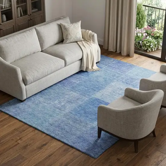 Denim Blue And Ivory Patchwork Washable Area Rug With UV Protection Photo 1