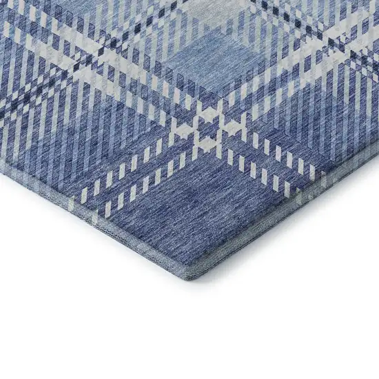 Denim Blue And Ivory Plaid Washable Area Rug With UV Protection Photo 7