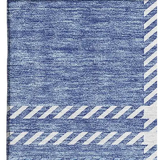 Denim Blue And Ivory Plaid Washable Area Rug With UV Protection Photo 5