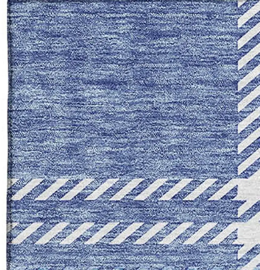 Denim Blue And Ivory Plaid Washable Area Rug With UV Protection Photo 5