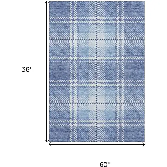 Denim Blue And Ivory Plaid Washable Area Rug With UV Protection Photo 3