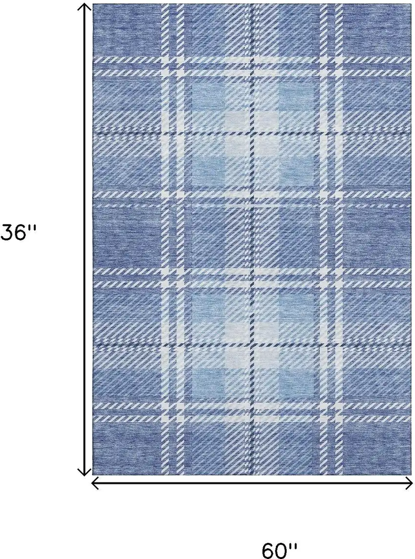 Denim Blue And Ivory Plaid Washable Area Rug With UV Protection Photo 3