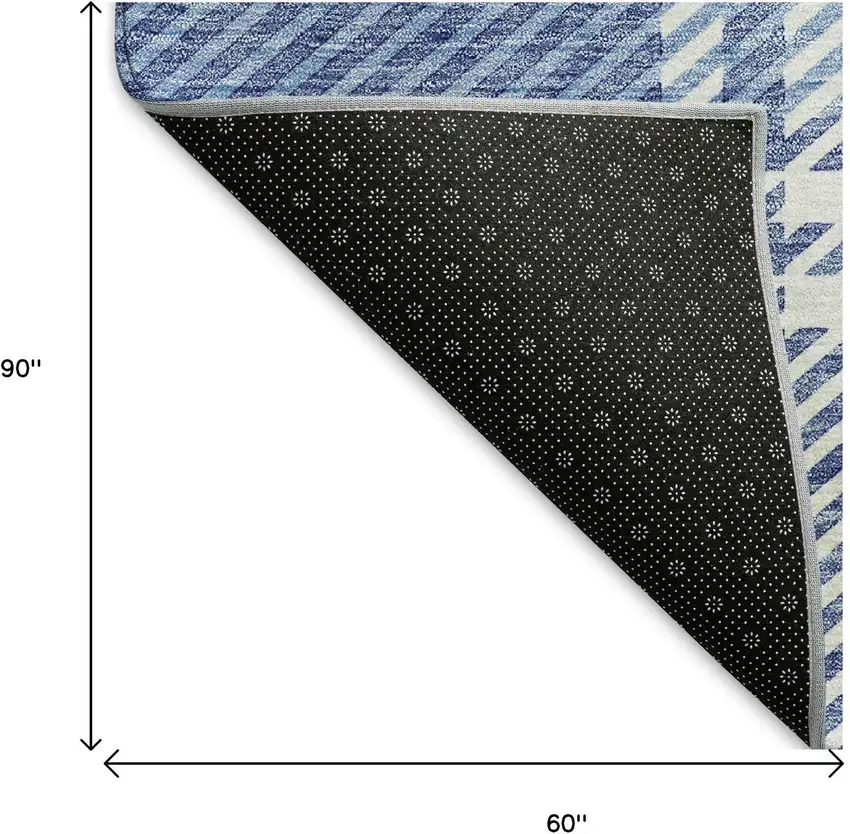Denim Blue And Ivory Plaid Washable Area Rug With UV Protection Photo 9