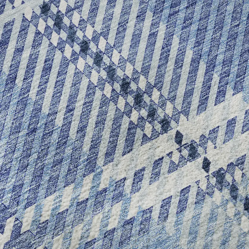 Denim Blue And Ivory Plaid Washable Area Rug With UV Protection Photo 8