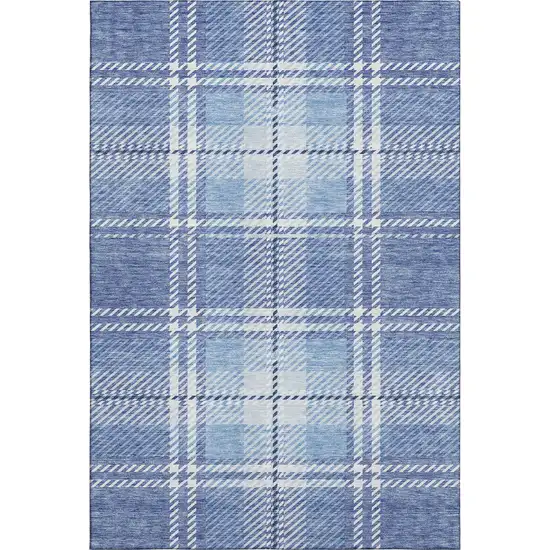 Denim Blue And Ivory Plaid Washable Area Rug With UV Protection Photo 5