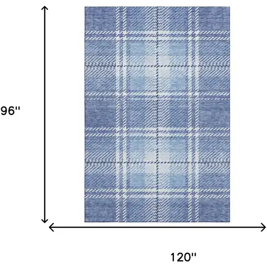 Denim Blue And Ivory Plaid Washable Area Rug With UV Protection Photo 9