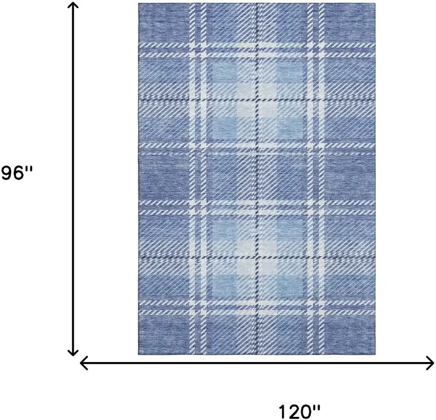 Denim Blue And Ivory Plaid Washable Area Rug With UV Protection Photo 9