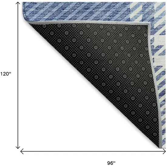 Denim Blue And Ivory Plaid Washable Area Rug With UV Protection Photo 9
