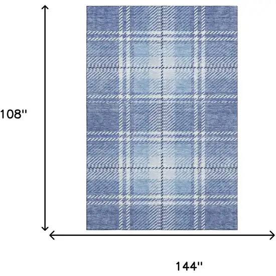 Denim Blue And Ivory Plaid Washable Area Rug With UV Protection Photo 8