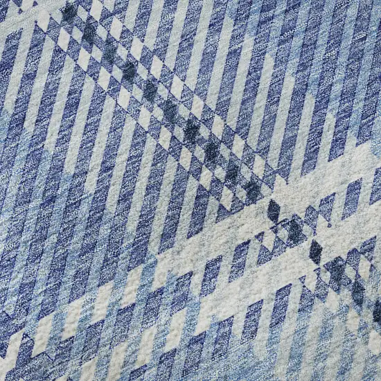Denim Blue And Ivory Plaid Washable Area Rug With UV Protection Photo 8