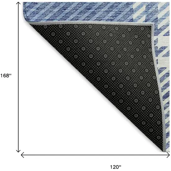 Denim Blue And Ivory Plaid Washable Area Rug With UV Protection Photo 9