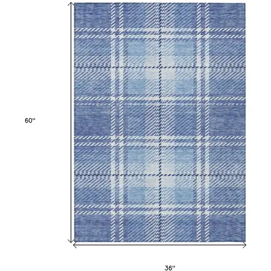 Denim Blue And Ivory Plaid Washable Indoor Outdoor Area Rug Photo 3