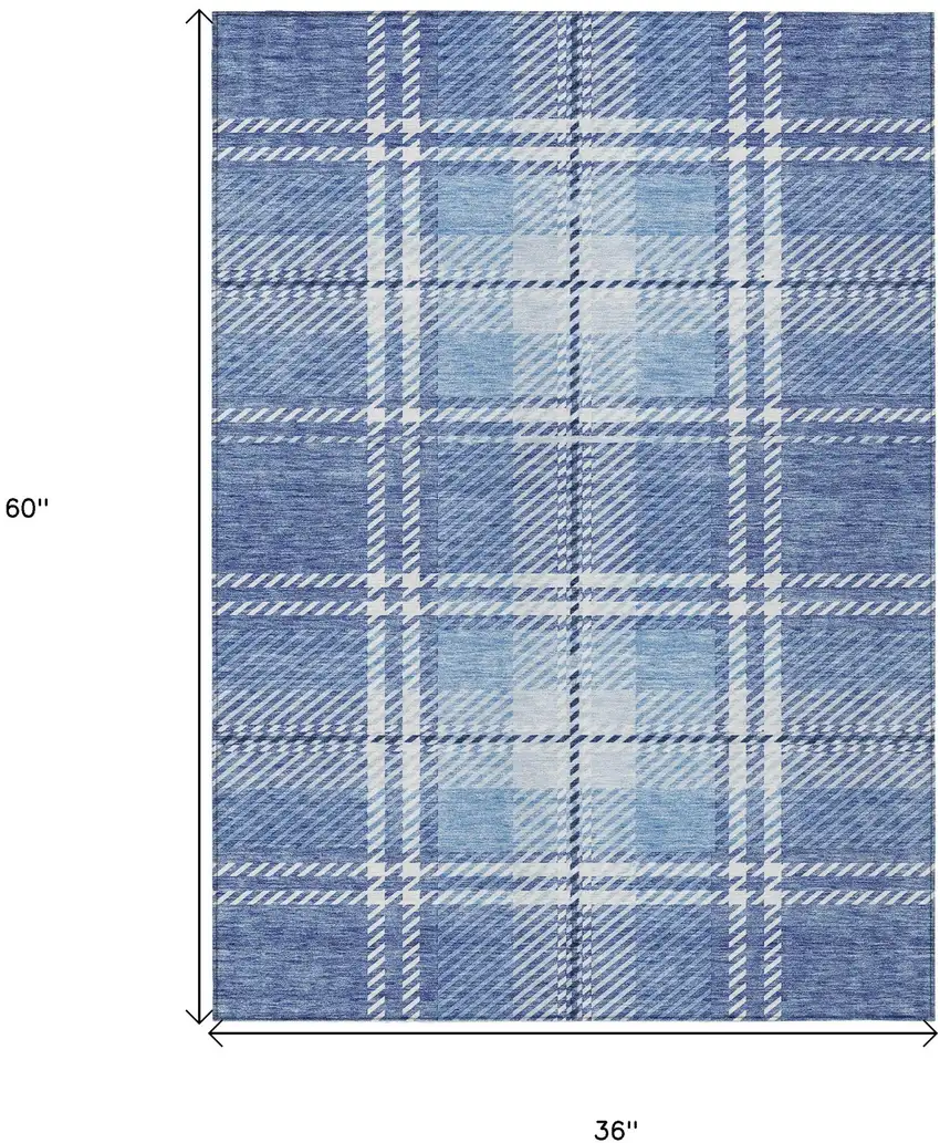 Denim Blue And Ivory Plaid Washable Indoor Outdoor Area Rug Photo 3