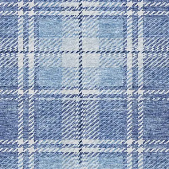 Denim Blue And Ivory Plaid Washable Indoor Outdoor Area Rug Photo 5