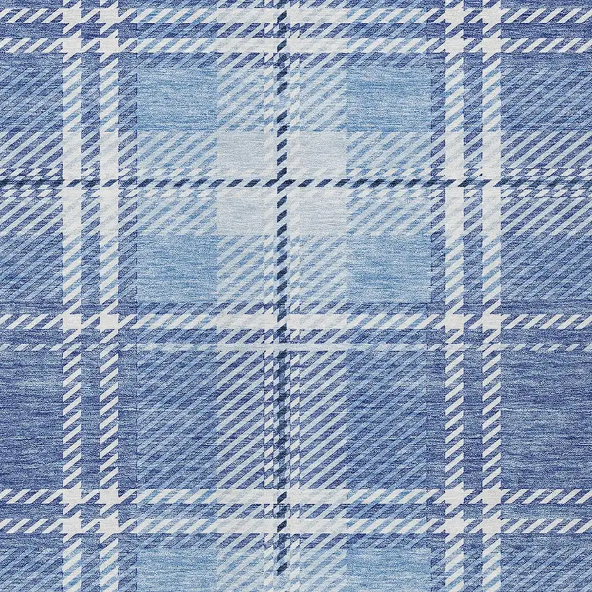Denim Blue And Ivory Plaid Washable Indoor Outdoor Area Rug Photo 5