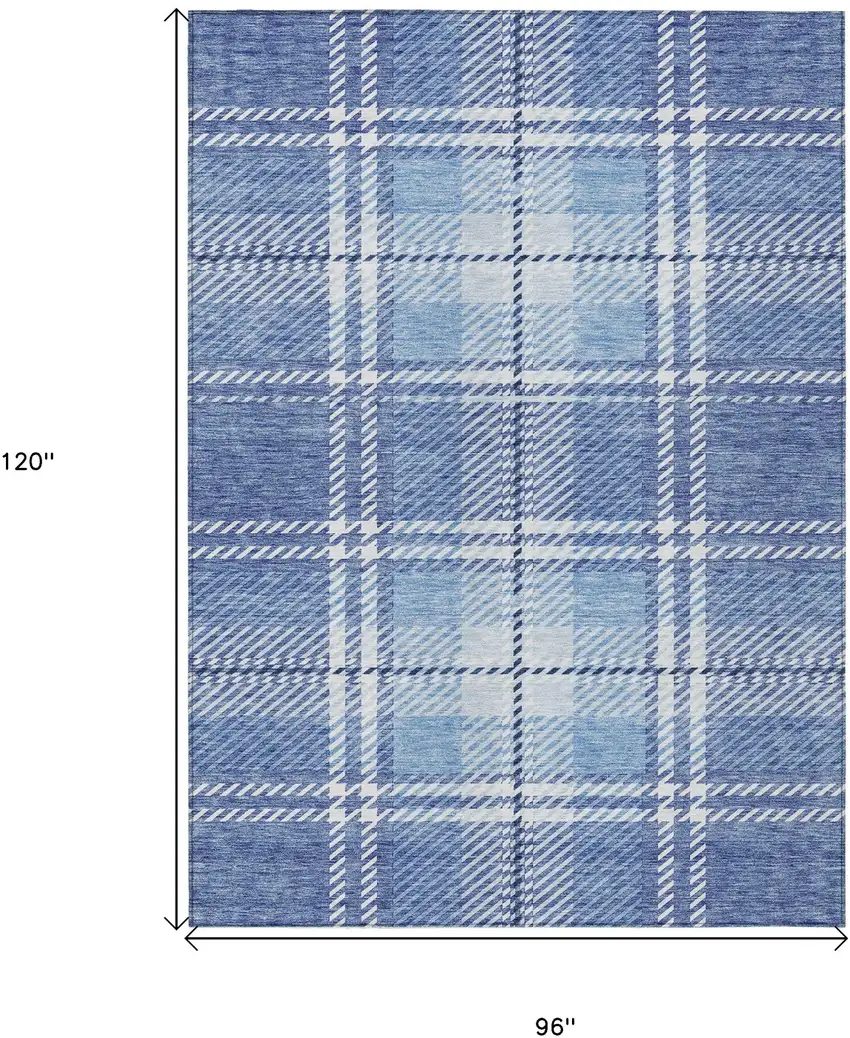 Denim Blue And Ivory Plaid Washable Indoor Outdoor Area Rug Photo 3