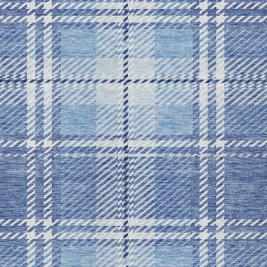 Denim Blue And Ivory Plaid Washable Indoor Outdoor Area Rug Photo 5