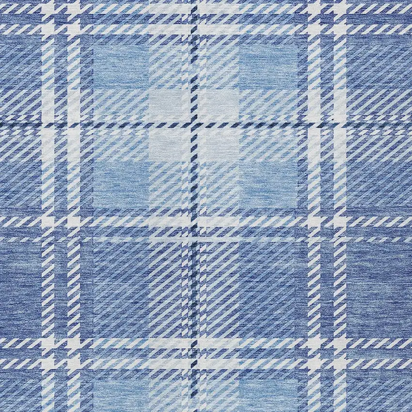 Denim Blue And Ivory Plaid Washable Indoor Outdoor Area Rug Photo 5