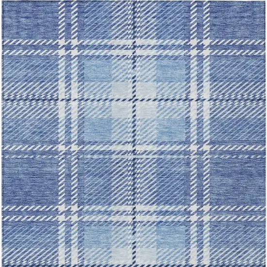 Denim Blue And Ivory Plaid Washable Indoor Outdoor Area Rug Photo 6