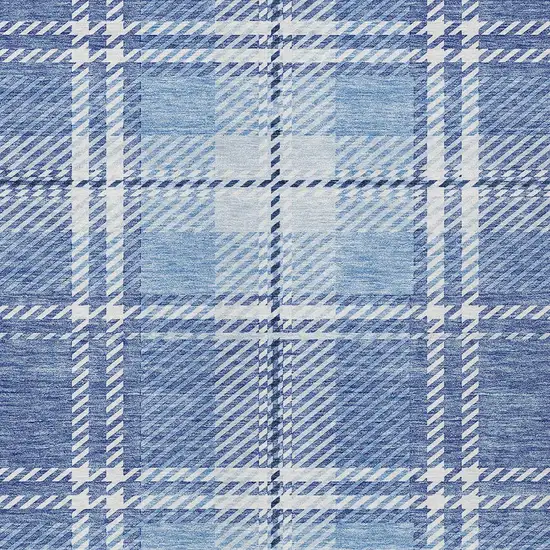 Denim Blue And Ivory Plaid Washable Indoor Outdoor Area Rug Photo 5