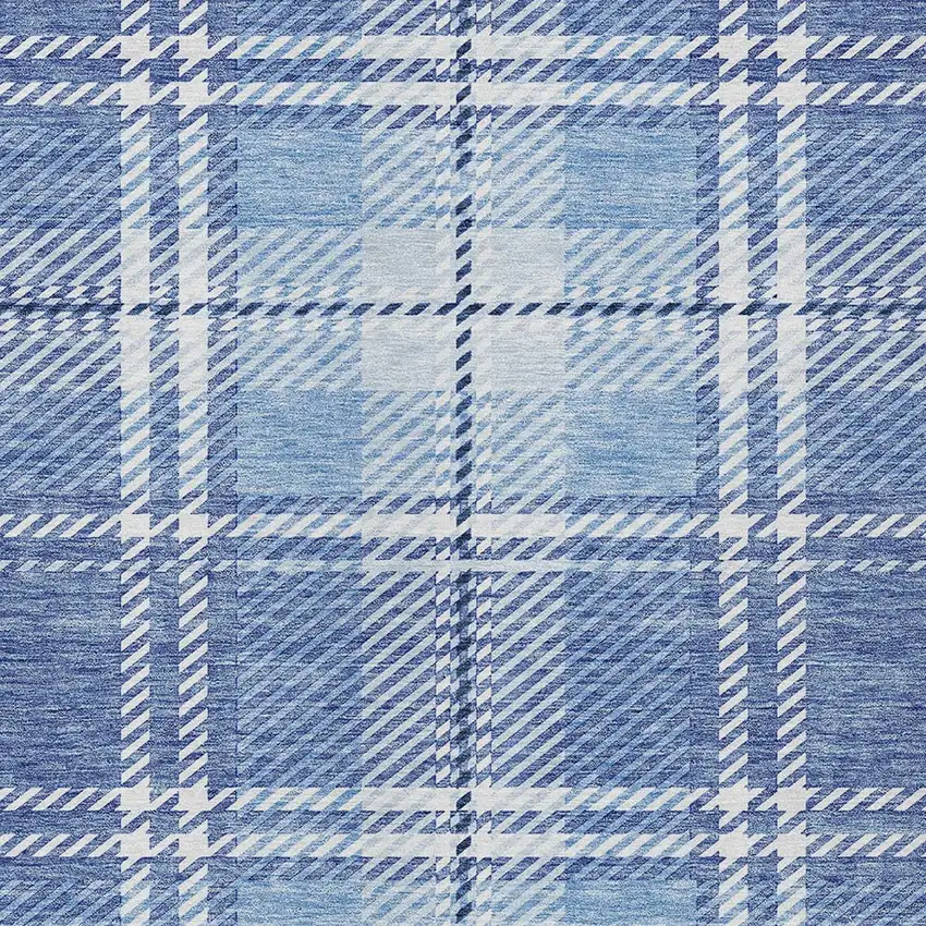 Denim Blue And Ivory Plaid Washable Indoor Outdoor Area Rug Photo 5