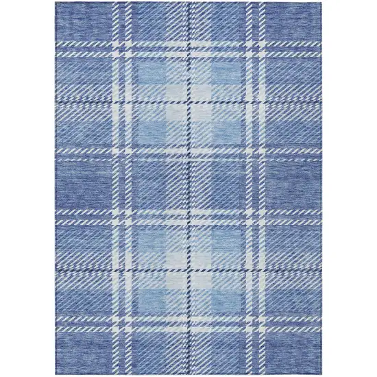 Denim Blue And Ivory Plaid Washable Indoor Outdoor Area Rug Photo 2
