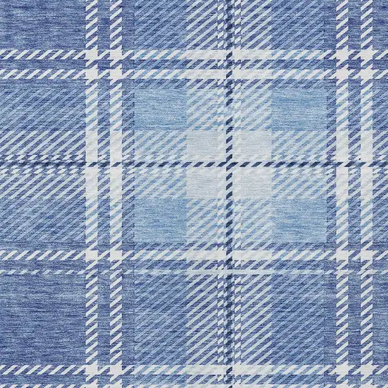 Denim Blue And Ivory Plaid Washable Indoor Outdoor Area Rug Photo 5