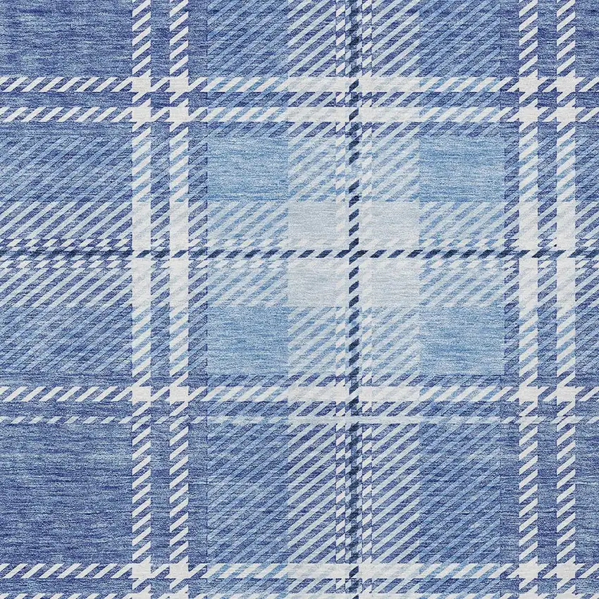 Denim Blue And Ivory Plaid Washable Indoor Outdoor Area Rug Photo 5