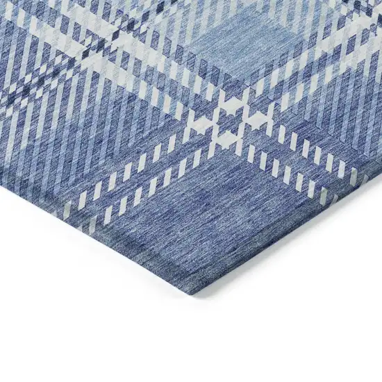 Denim Blue And Ivory Plaid Washable Indoor Outdoor Area Rug Photo 4