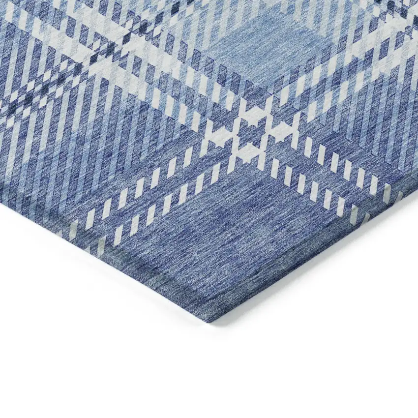 Denim Blue And Ivory Plaid Washable Indoor Outdoor Area Rug Photo 4