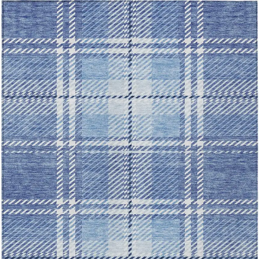 Denim Blue And Ivory Plaid Washable Indoor Outdoor Area Rug Photo 6