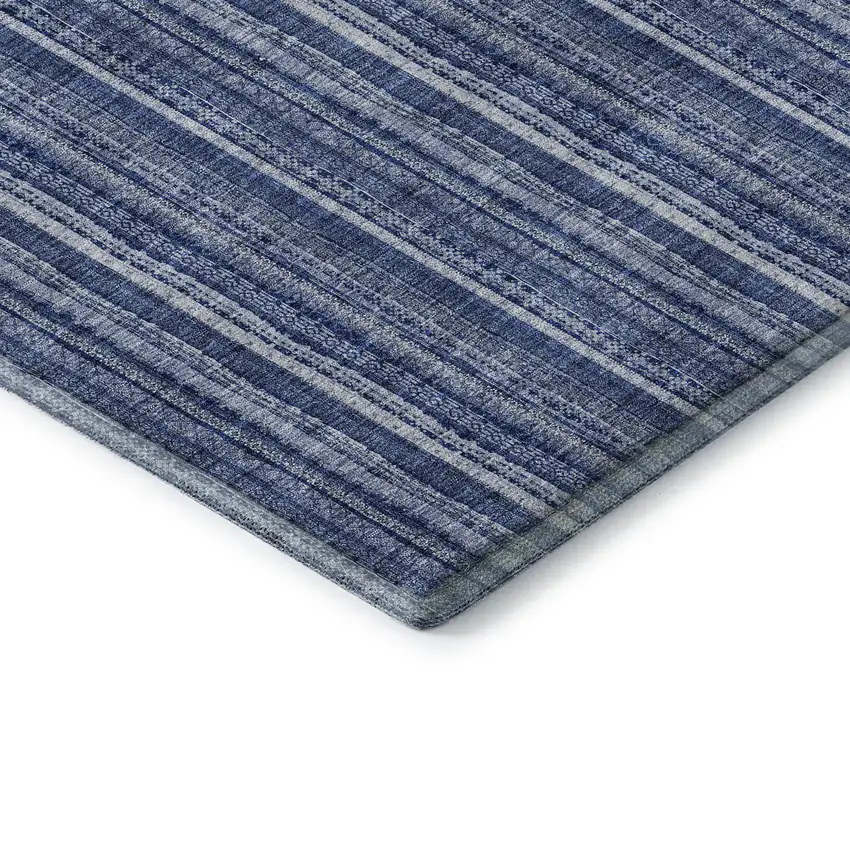Denim Blue And Ivory Striped Washable Area Rug With UV Protection Photo 5