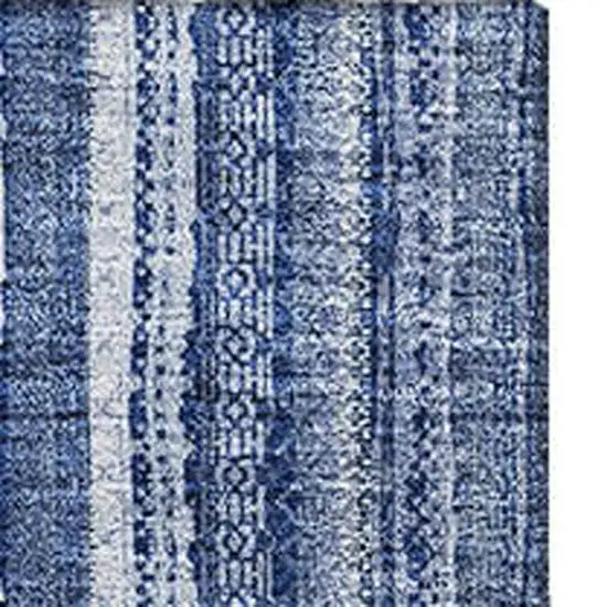 Denim Blue And Ivory Striped Washable Area Rug With UV Protection Photo 4