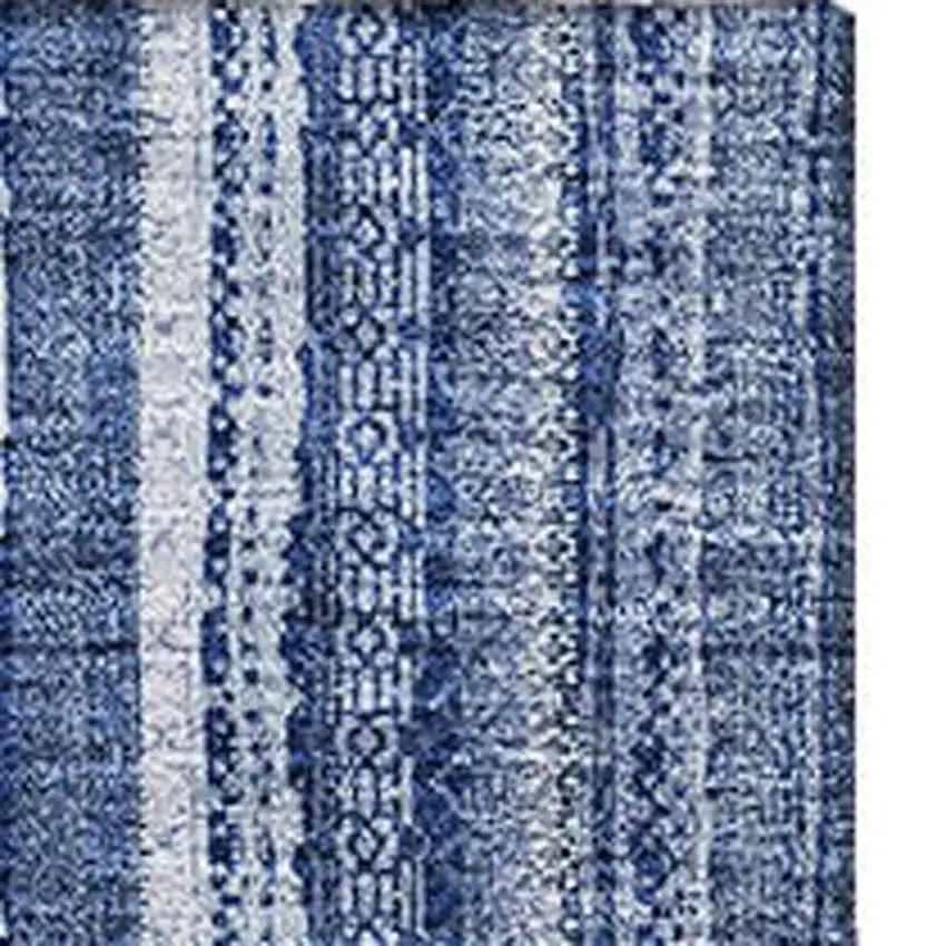 Denim Blue And Ivory Striped Washable Area Rug With UV Protection Photo 3