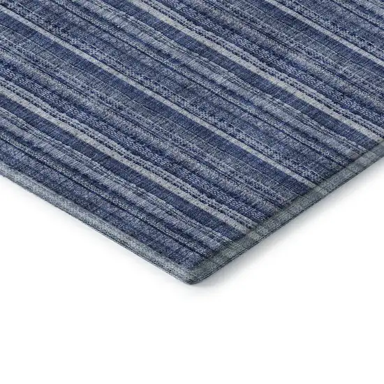 Denim Blue And Ivory Striped Washable Area Rug With UV Protection Photo 5
