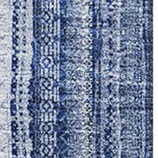 Denim Blue And Ivory Striped Washable Area Rug With UV Protection Photo 3