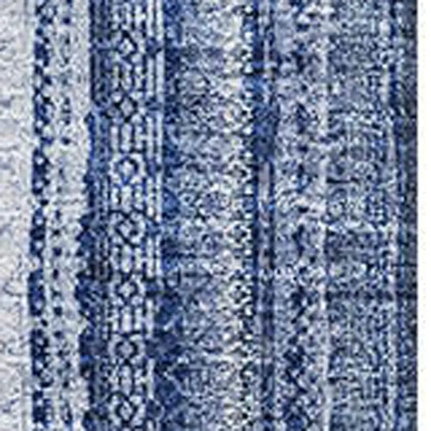 Denim Blue And Ivory Striped Washable Area Rug With UV Protection Photo 3