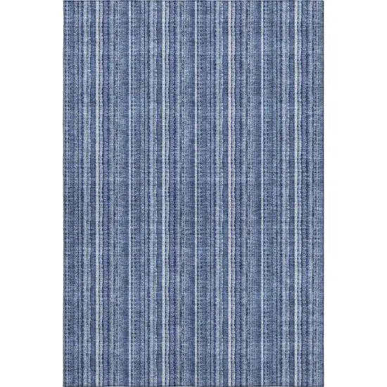 Denim Blue And Ivory Striped Washable Area Rug With UV Protection Photo 3