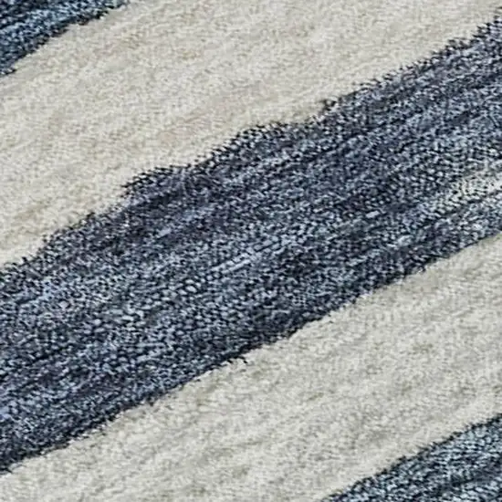 Denim Blue And Ivory Striped Washable Area Rug With UV Protection Photo 2