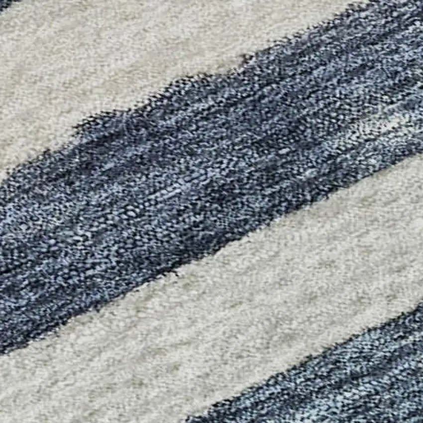 Denim Blue And Ivory Striped Washable Area Rug With UV Protection Photo 2