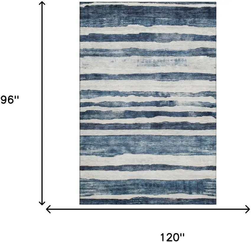 Denim Blue And Ivory Striped Washable Area Rug With UV Protection Photo 4