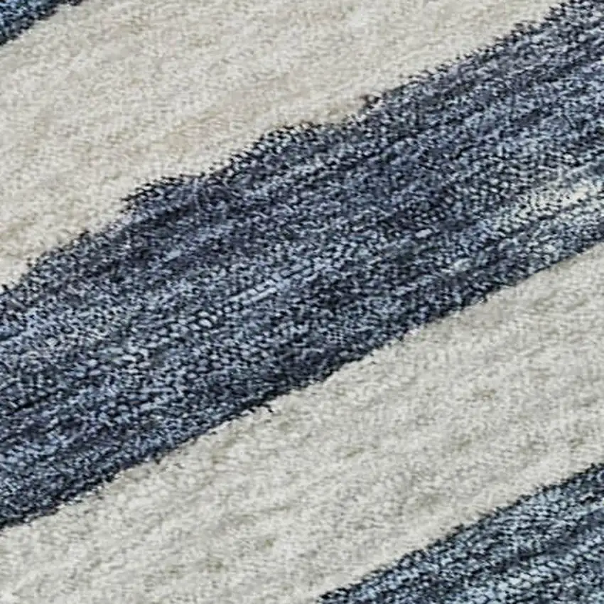 Denim Blue And Ivory Striped Washable Area Rug With UV Protection Photo 2