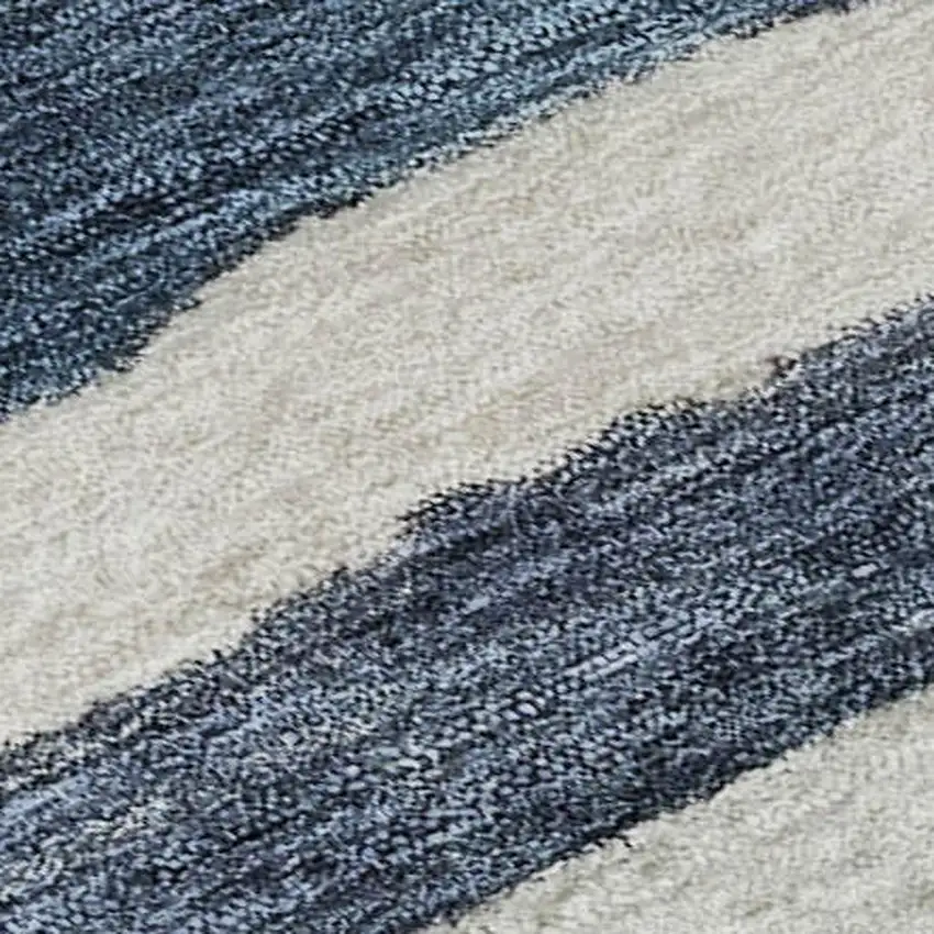 Denim Blue And Ivory Striped Washable Area Rug With UV Protection Photo 2