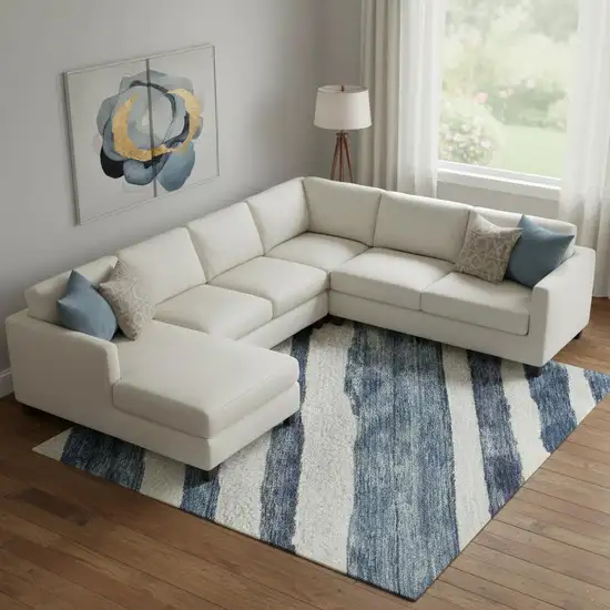 Denim Blue And Ivory Striped Washable Area Rug With UV Protection Photo 2