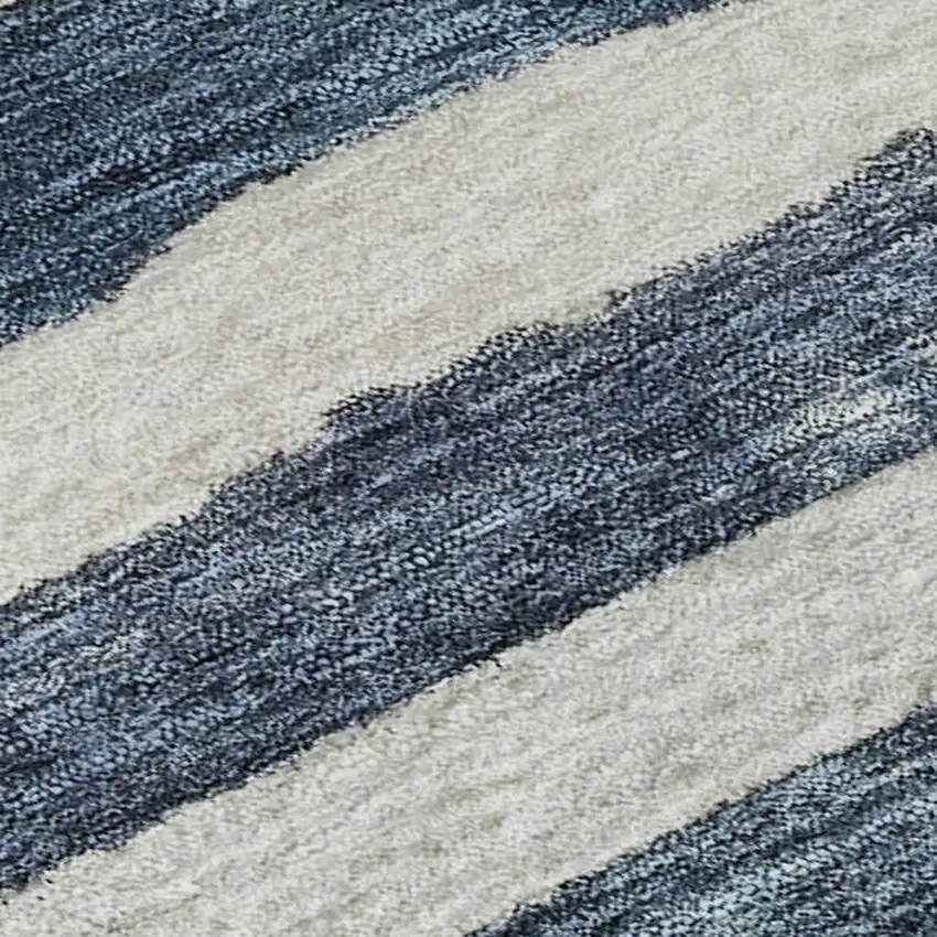 Denim Blue And Ivory Striped Washable Area Rug With UV Protection Photo 3