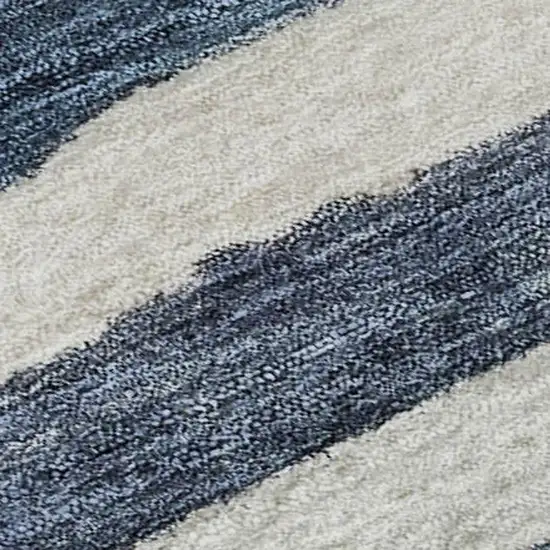 Denim Blue And Ivory Striped Washable Area Rug With UV Protection Photo 2