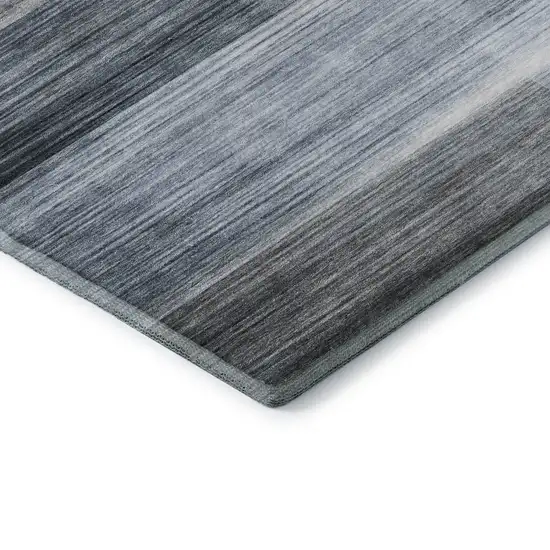 Denim Blue And Ivory Striped Washable Area Rug With UV Protection Photo 6