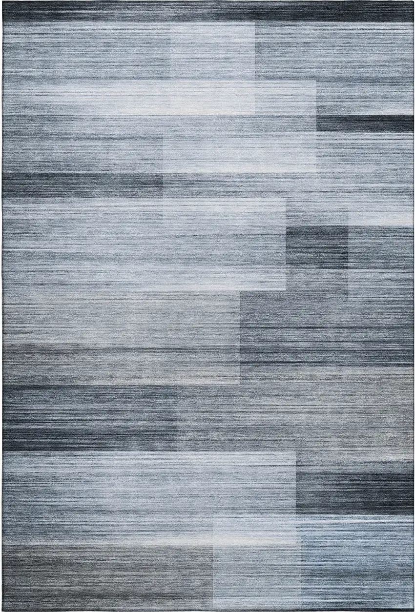 Denim Blue And Ivory Striped Washable Area Rug With UV Protection Photo 6