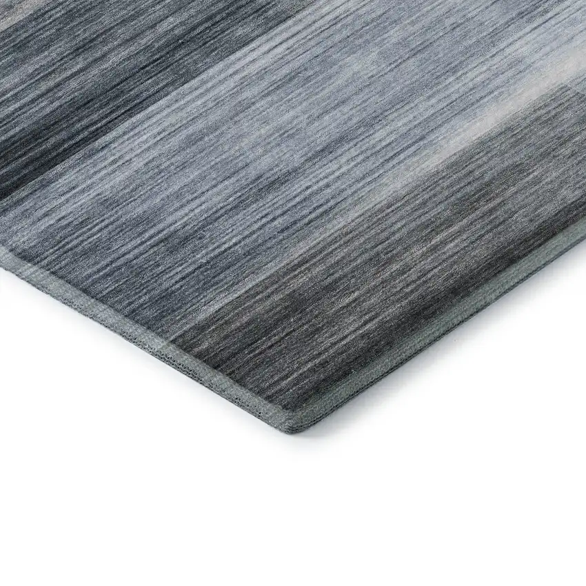 Denim Blue And Ivory Striped Washable Area Rug With UV Protection Photo 7